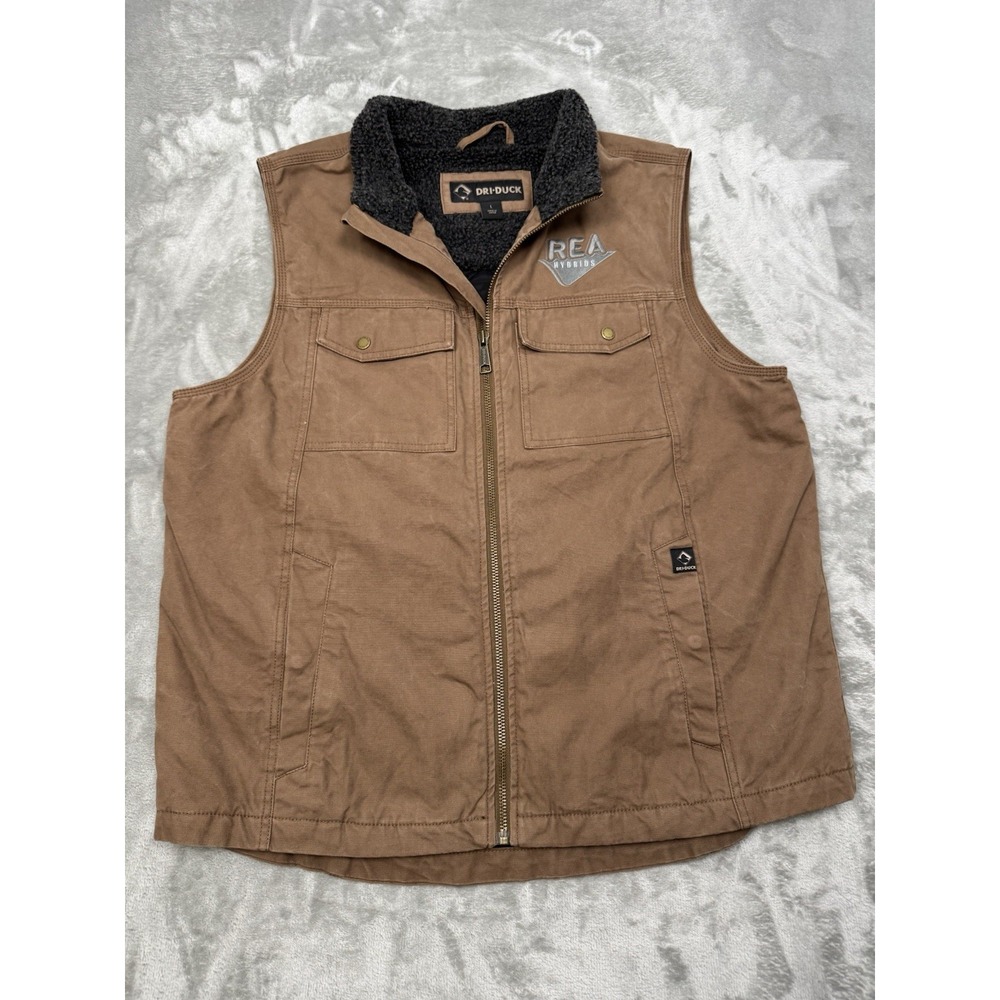 Dri Duck Vest Mens Large Brown Canvas Sherpa Quilted Full Zip Workwear Utility